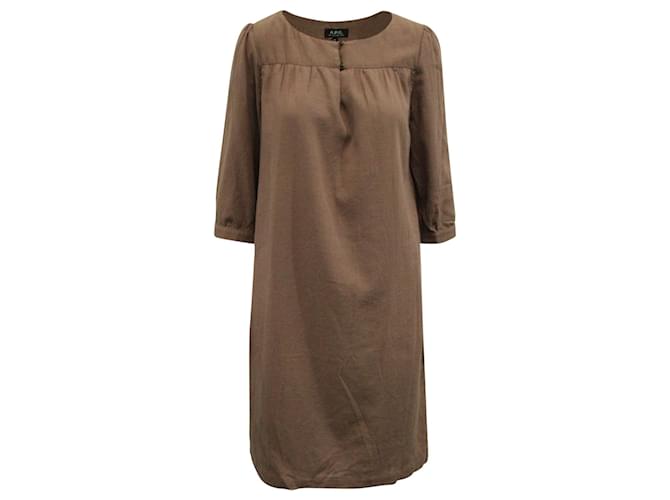 Apc a.P.C. belted 3/4 Sleeve Dress in Brown Cotton  ref.589280