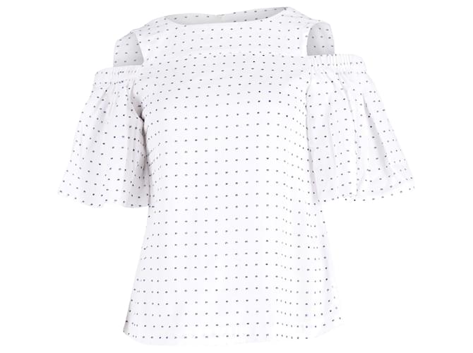 Iris & Ink Cold Shoulder Dotted Top in White Cotton  ref.589305