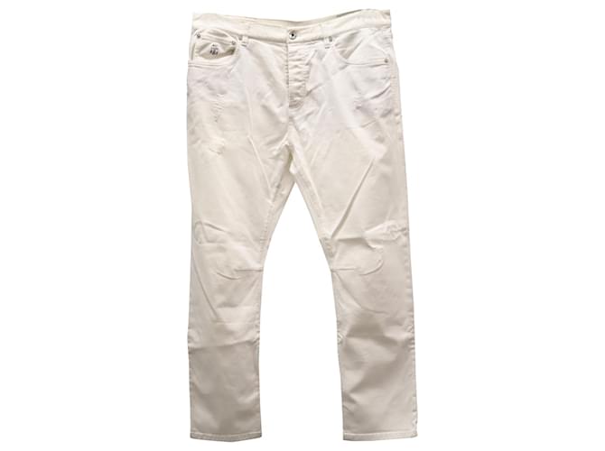 Brunello Cucinelli Pantalon coupe décontractée en coton blanc effet vieilli  ref.589311