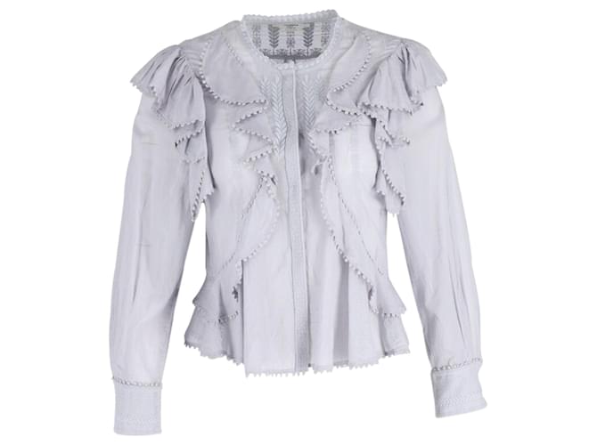 Isabel Marant Etoile Alea Ruffled Blouse in Light Grey Cotton  ref.589315