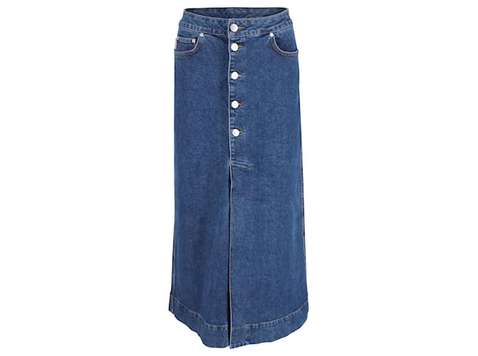 Ganni Denim Midi Skirt in Blue Cotton  ref.589364
