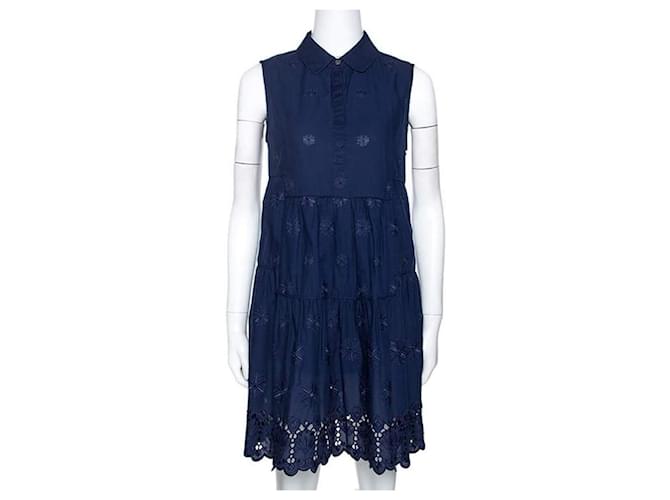 Diane Von Furstenberg DvF dark blue Kit dress with eyelet embroidery Cotton  ref.589372