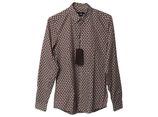 Gucci Horse Print Slim Button Up Shirt in Burgundy Cotton Dark red  ref.589425