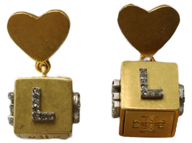 Orecchini Tory Burch Love Cube in metallo dorato D'oro Metallico
