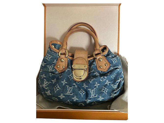 Borsa a mano Louis Vuitton Pleaty in denim blu