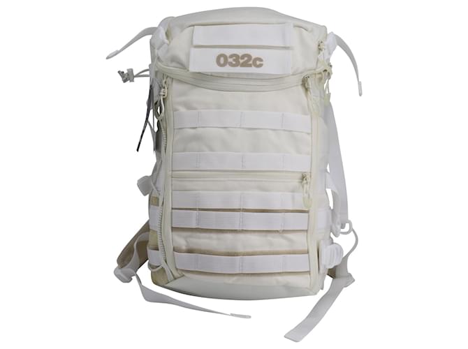 Adidas x 032C Multifunktions-Rucksack aus elfenbeinfarbenem Baumwoll-Canvas Weiß Roh Baumwolle  ref.589467