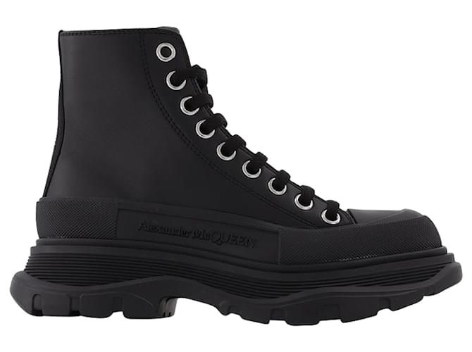 Alexander Mcqueen Tread Slick Sneakers aus schwarzem und silbernem Leder Mehrfarben  ref.589480