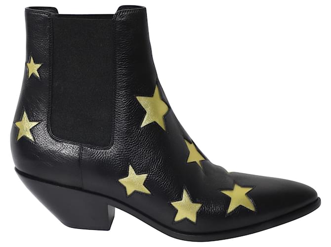 Saint Laurent West 45 Chelsea Star Boots in Black Calf Leather Pony-style calfskin  ref.589486