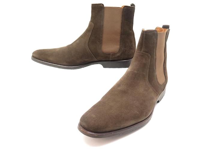 Hermès HERMES SHOES LEWIS ANKLE BOOTS 45 BROWN SUEDE CHELSEA + BOOTS SHOES BOX  ref.589506