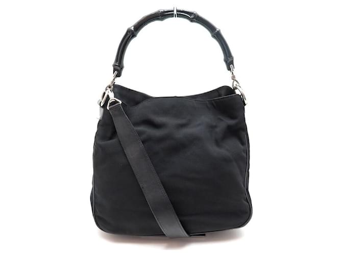 SAC A MAIN GUCCI BAMBOO 001.1638 CABAS TOILE CUIR NOIR BANDOULIERE HANDBAG  ref.589524