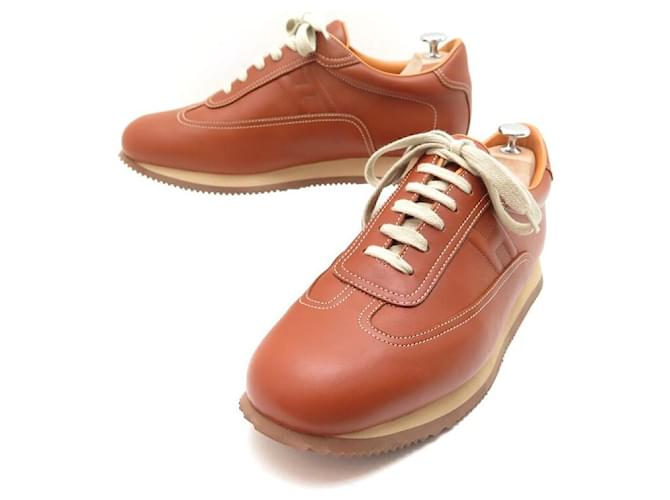 Hermès NEW HERMES SHOES BASKETS QUICK H 45 BROWN LEATHER BOX SNEAKERS SHOES  ref.589528