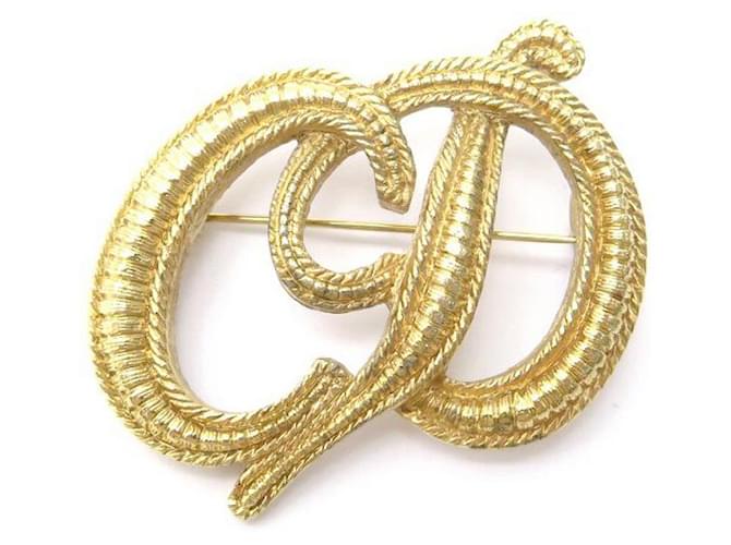 Other jewelry BROOCH CHRISTIAN DIOR LOGO CD ENTRELACE IN GOLD METAL GOLDEN BROOCH  ref.589547