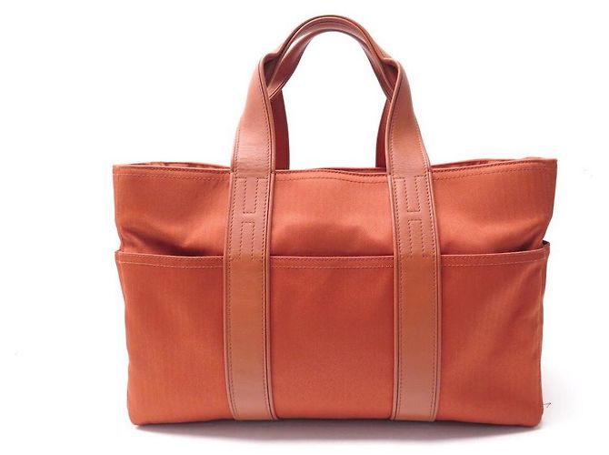 Hermès HERMES ACAPULCO MM CABAS IN CANVAS & ORANGE LEDER HANDTASCHE