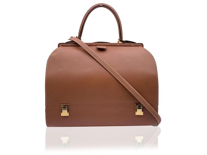 Hermès Borsa a tracolla Sac Mallette in pelle vintage marrone chiaro Hermes con borchie Beige  ref.589568