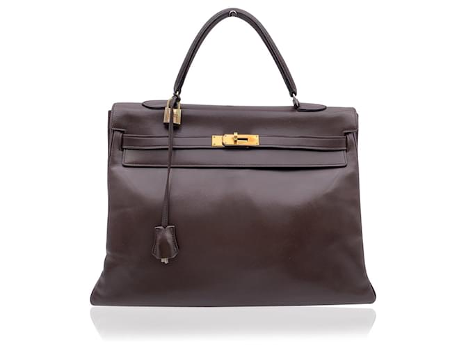 Hermès Hermes Vintage Brown Leather Kelly 35 Retourne Bag Handbag  ref.589569