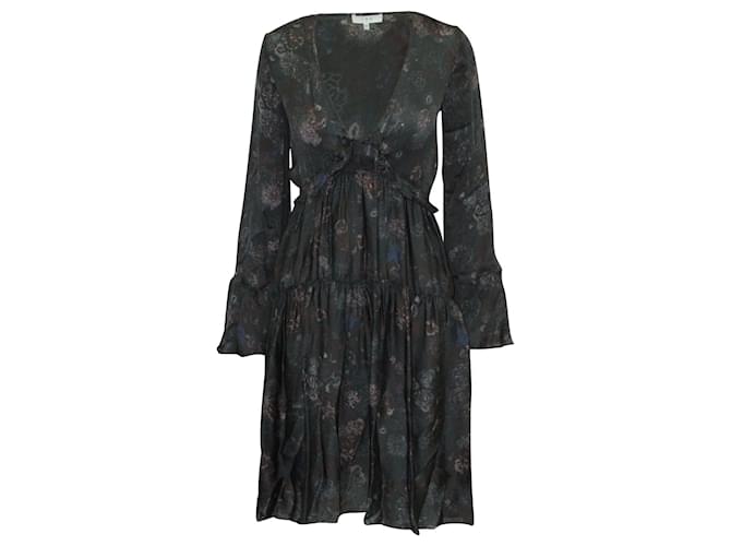 Iro 'Ciclone' Tiered Floral Long-sleeved Dress in Black Silk  ref.589601