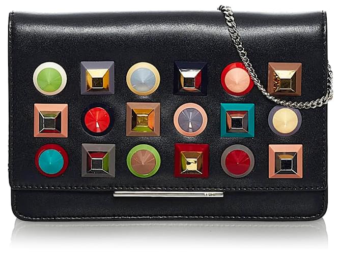 Fendi Black Studded Leather Wallet on Chain Multiple colors Pony-style calfskin  ref.589947