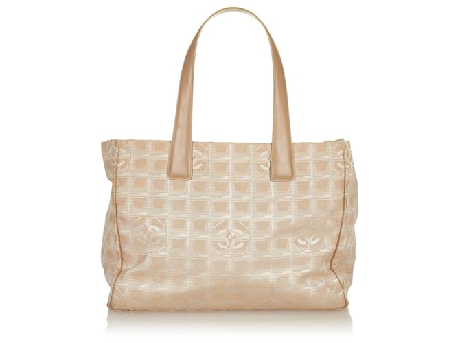 Chanel Brown New Travel Line Nylon Tote Bag Beige Leather Pony-style calfskin Cloth  ref.589963