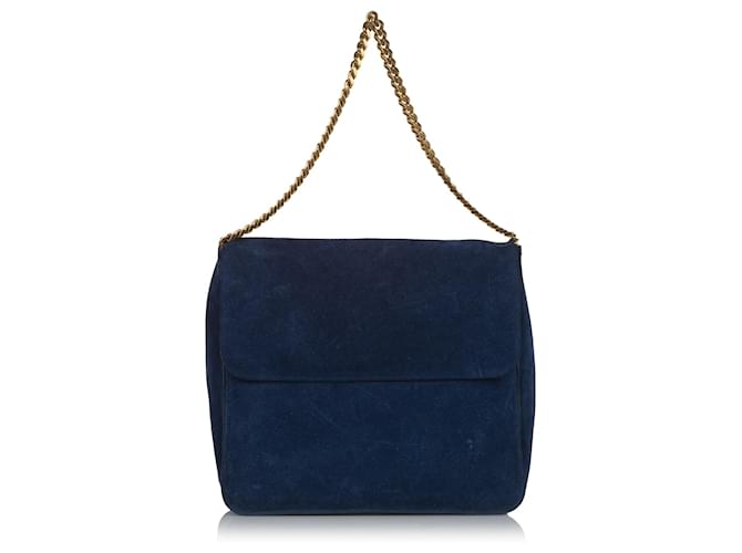 Céline Celine Blue Gourmette Suede Chain Shoulder Bag Navy blue Leather Metal  ref.589988