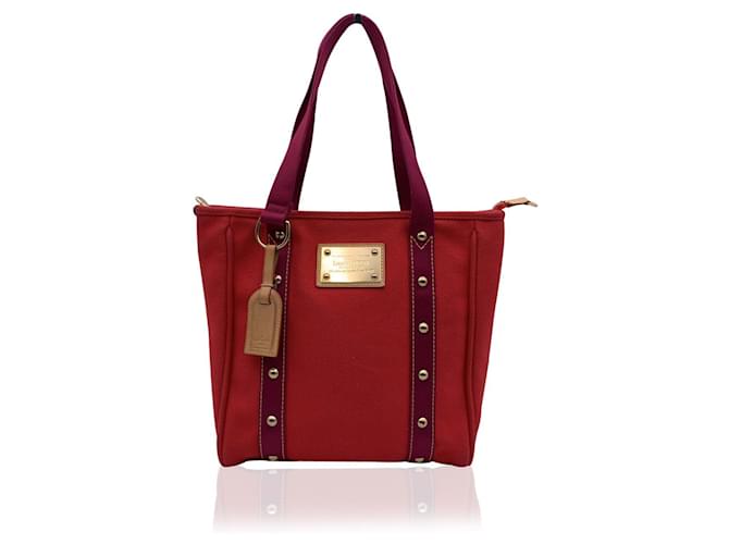 Louis Vuitton Antigua MM Tote Shopper Tasche aus rotem Segeltuch Leinwand  ref.590042
