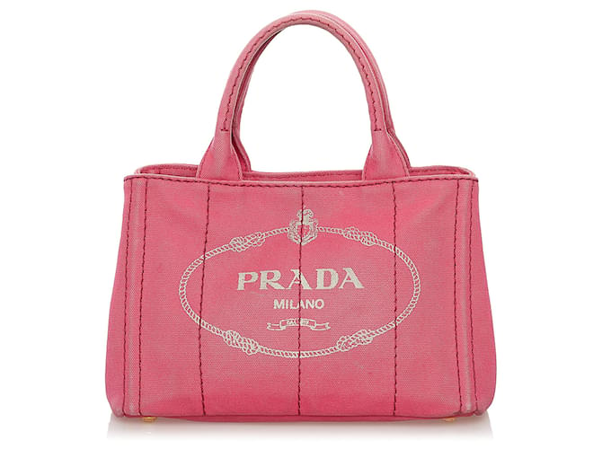 Bolso satchel de lona con logo rosa Canapa de Prada Lienzo Paño  ref.590183