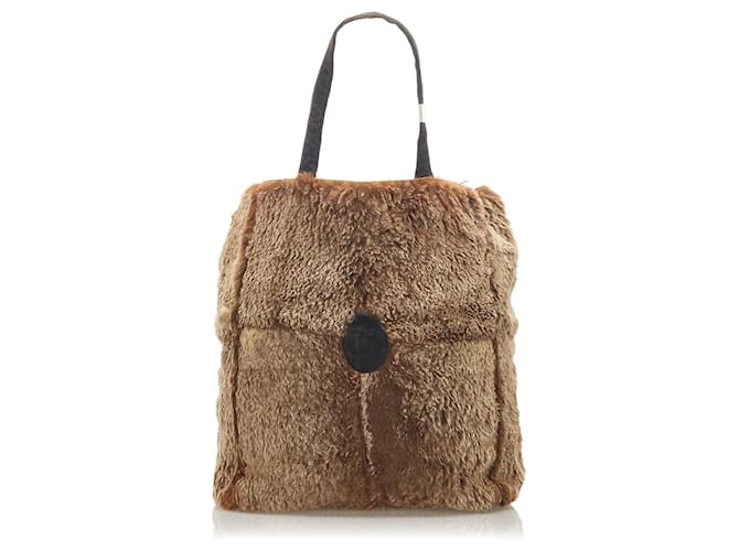 Chanel Brown Fur Tote Bag Black Suede Leather  ref.590228