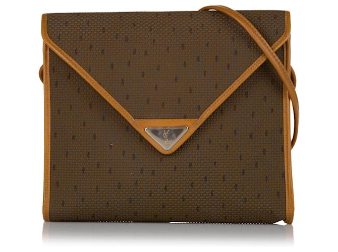 Yves Saint Laurent YSL Brown Woven Flap Crossbody Bag Light brown Leather Plastic Pony-style calfskin  ref.590238