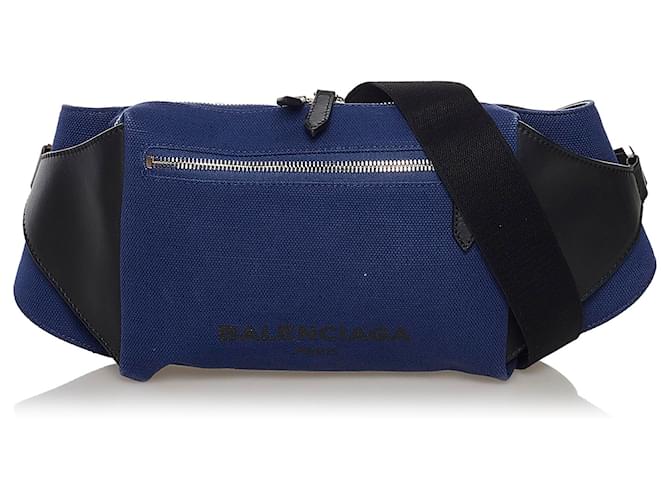 Balenciaga Blue Navy Neo Lift Canvas Belt Bag Black Leather Cloth Pony-style calfskin Cloth  ref.590292