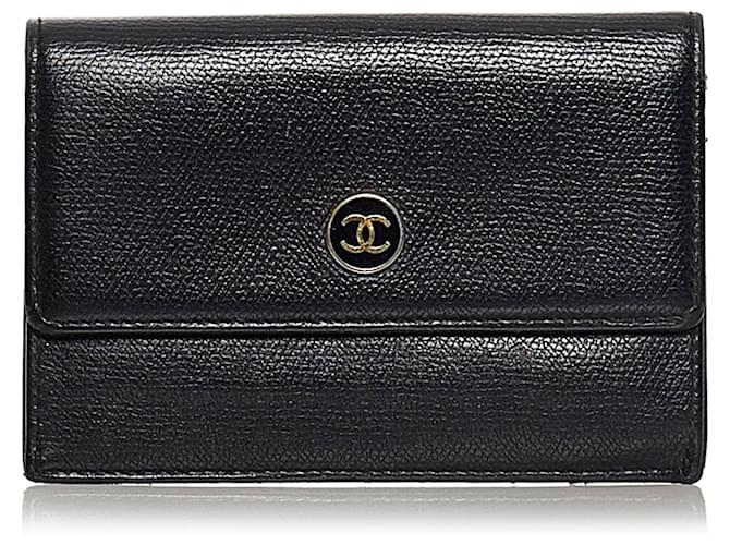 Petit portefeuille en cuir CC noir Chanel Veau façon poulain  ref.590326