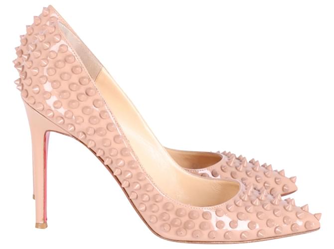Christian Louboutin Pigalle Spikes Pointed Toe Pumps in Nude Patent Leather Flesh  ref.590423