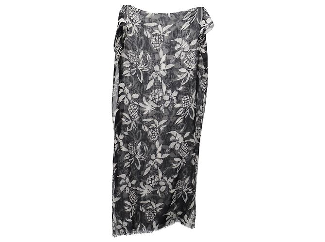 Echarpe Imprimé Ananas Saint Laurent en Soie Noire