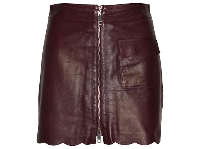 Max & Co Scallop Hem Skirt in Burgundy Leather Dark red  ref.590523