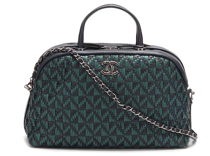 Chanel Woven Bowling Bag Green Leather Pony-style calfskin  ref.590528