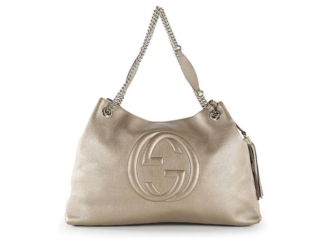 Gucci Bronze Pebbled Calfskin Leather Soho Chain Shoulder Bag Metallic  ref.590552 - Joli Closet