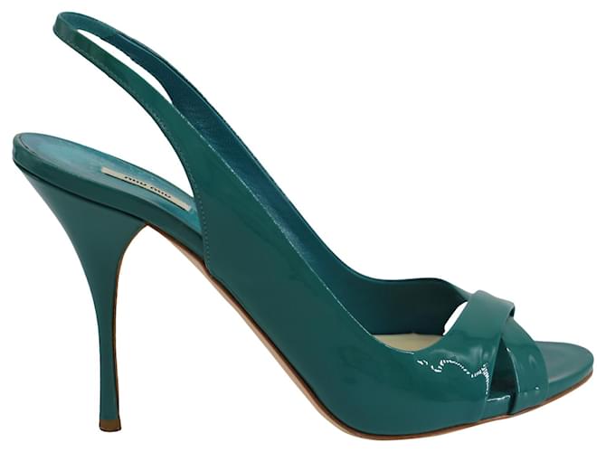 Zapatos de tacón destalonados con punta abierta de Miu Miu en charol verde Cuero  ref.590618