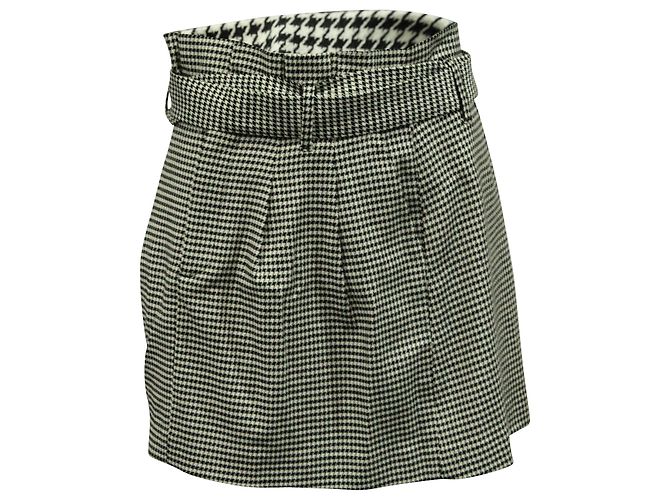 Alice + Olivia Minissaia Alice & Olivia Houndstooth com cinto em viscose preto/branco