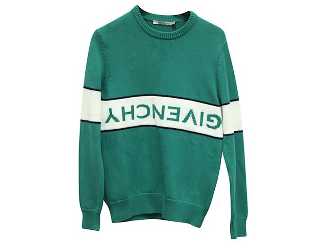 Maglia Givenchy in maglia con logo rovesciato in cotone verde acqua  ref.590764