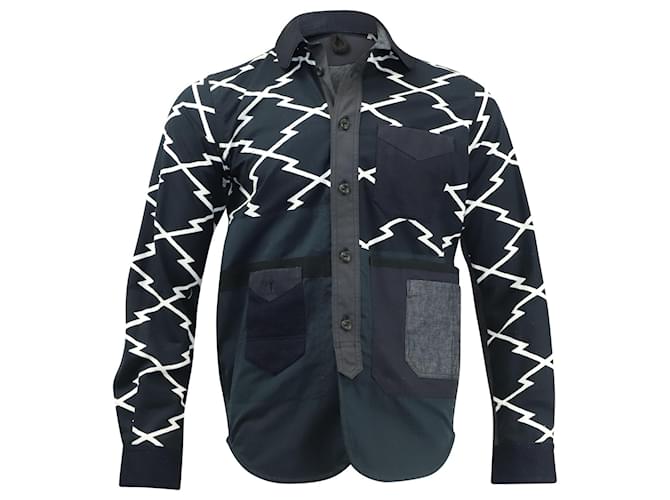 Autre Marque Comme des Garçons × Junya Watanabe Printed Jacket in Navy Blue Cotton  ref.590774