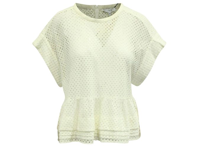 IRO Glen Layered Peplum Bluse aus cremefarbenem Nylon Weiß Roh