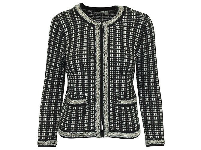Alice + Olivia Einfarbige, mit Tweed verzierte Georgia-Jacke aus schwarzer Baumwolle