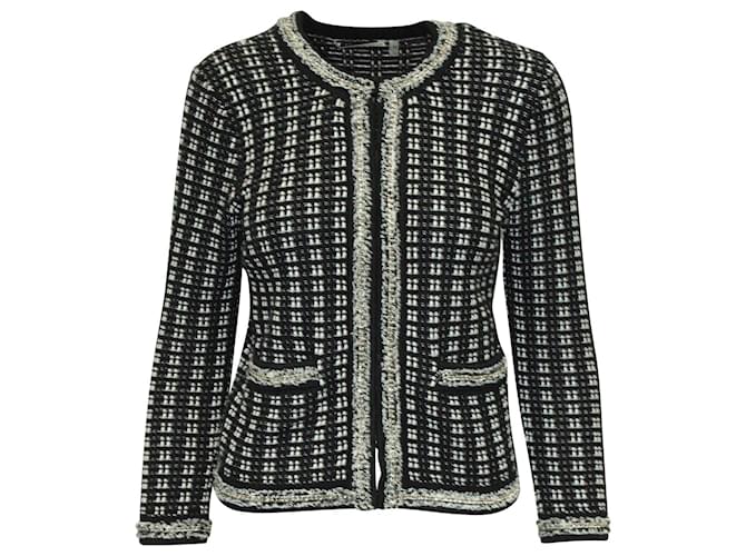 Alice + Olivia Monochrome Tweed Embellished Georgia Jacket in Black Cotton  ref.590792