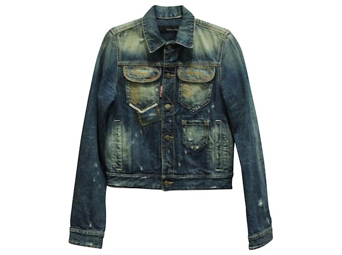 Dsquared2 Veste en jean avec broderie Coton Bleu  ref.590801