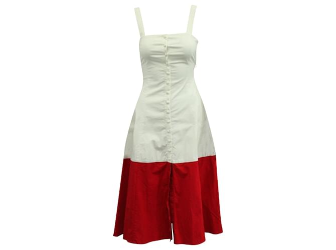 Vestido playero Staud de dos tonos con botones en algodón blanco/rojo  ref.590805