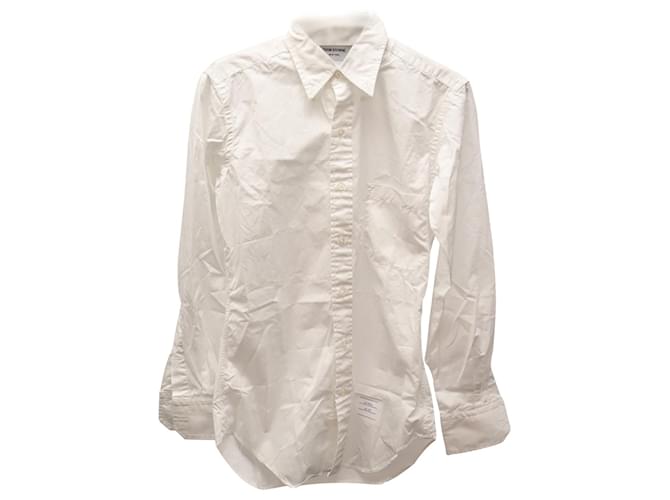Thom Browne Classic Button Down Poplin Shirt in White Cotton  ref.590813