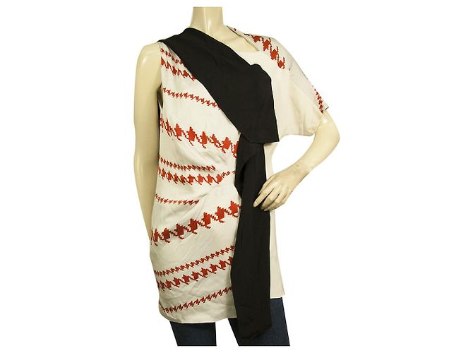 3.1 Phillip Lim 3.1 Top longo ou mini vestido Phillip Lim laranja branco houndstooth painel preto Multicor