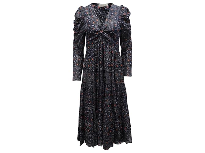 Ulla Johnson Miya Bedrucktes Kleid mit Twist-Front-Design aus marineblauer Viskose Zellulosefaser  ref.590819