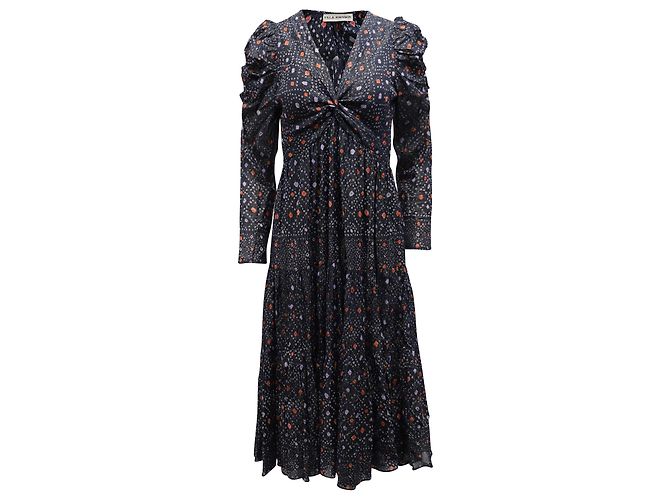 Vestido estampado Ulla Johnson Miya com design Twist Front em viscose azul marinho