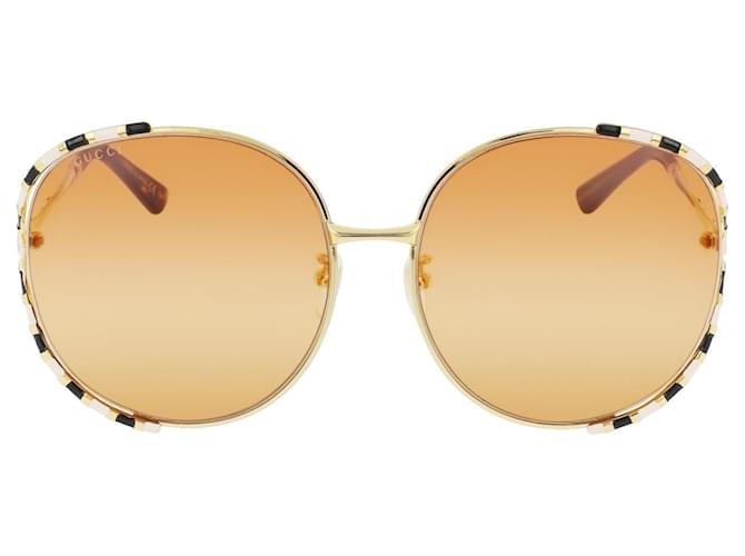 Óculos de sol de metal com armação redonda Gucci Dourado Metálico  ref.590830