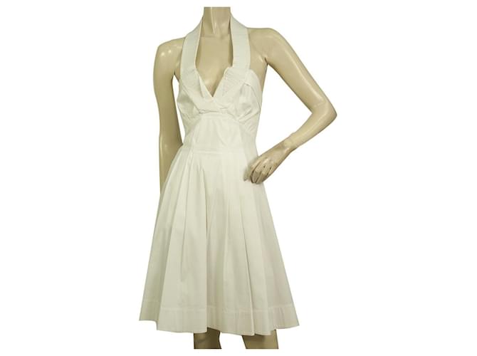 Celine Daoust Celine White Cotton Halter Neckline Sleeveless Mini Length Dress Size 38  ref.590836