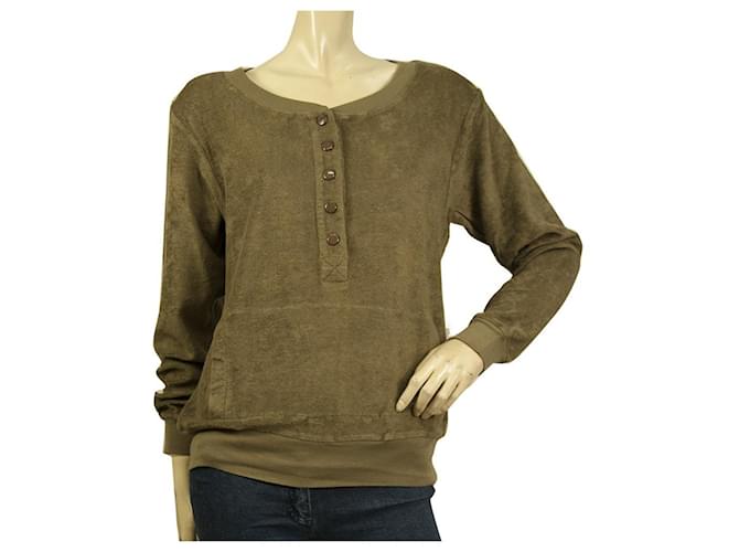 Chloé Chloe Brown Long sleeve Snap Buttons Sweater Terry Blouse Top size 42 Cotton  ref.590841